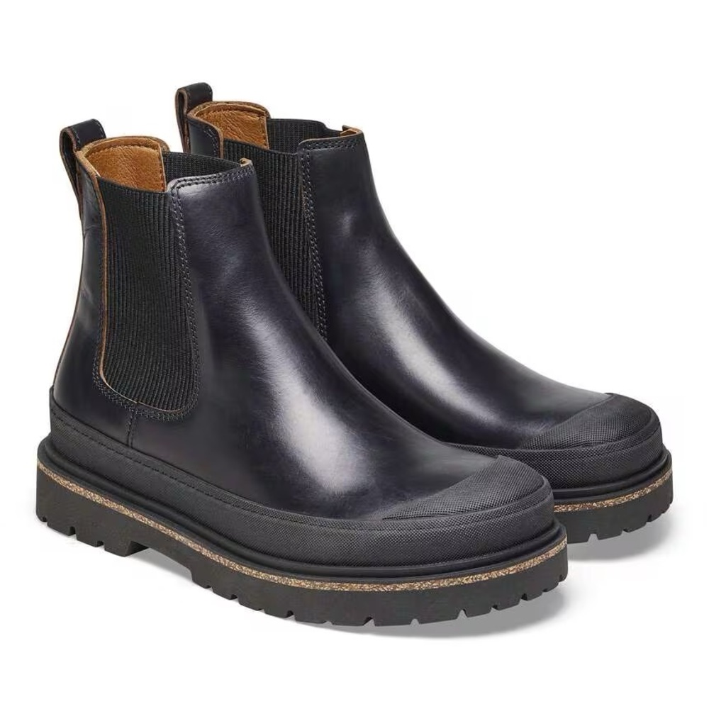 Birkenstock “Prescott” Slip On Chelsea-Style Boots in Black Oiled Leather